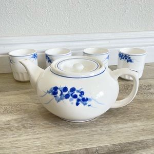 Tea Pot and 4 Cups Traditional Beautiful Japanese TeaPot Kettle Kyusu
